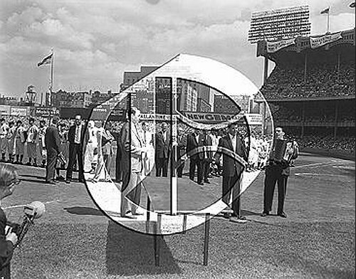 Eddie Fisher sings at Old Timers Day at Yankee Stadium56N0330
